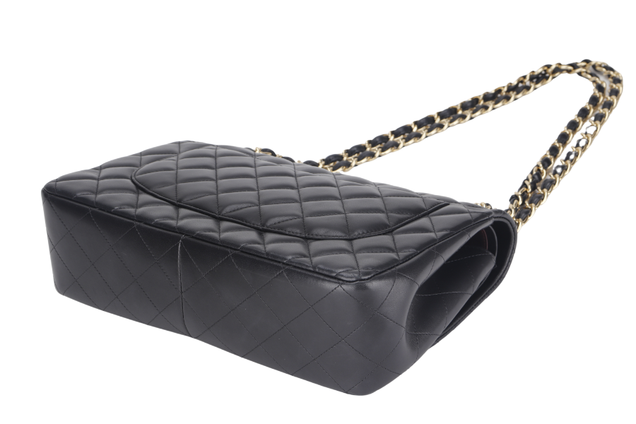 CHANEL CLASSIC DOUBLE FLAP JUMBO BLACK LAMBSKIN LEATHER GHW (1685xxxx) WITH AND DUST COVER