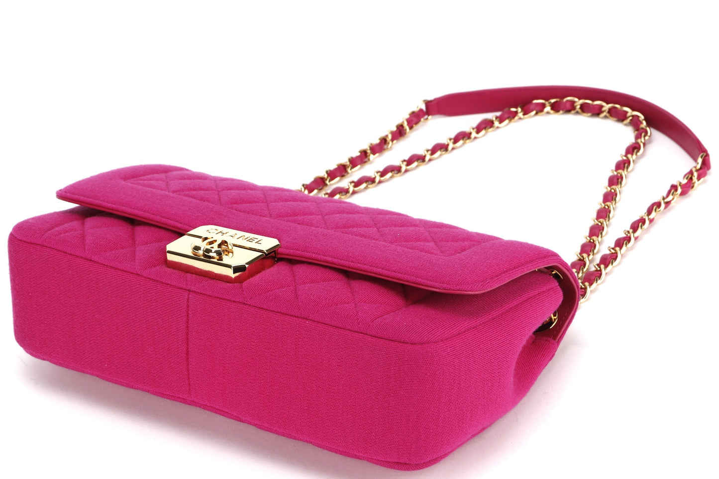 CHANEL CHIC WITH ME FLAP (2016xxxx) LARGE PINK JERSEY GOLD HARDWARE, WITH & DUST COVER