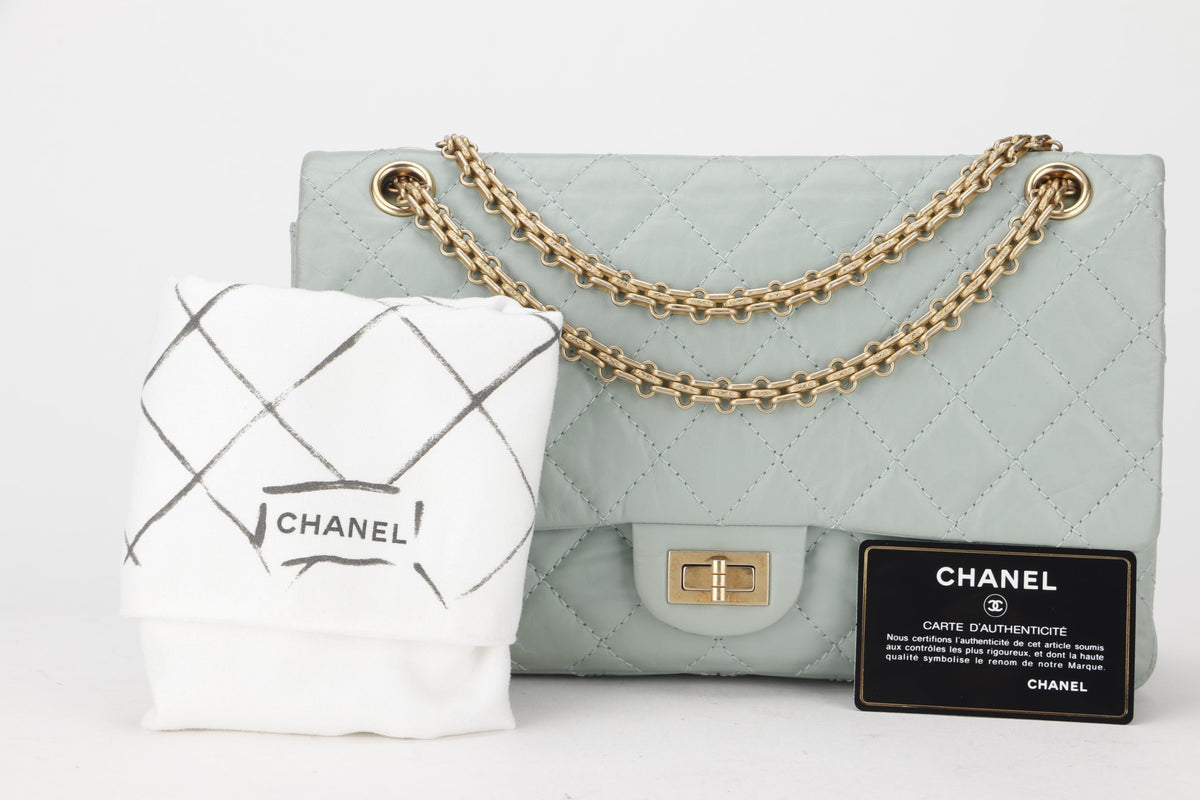 CHANEL REISSUE 227 (2539xxxx) MINT GREEN CALFSKIN GOLD HARDWARE, WITH , DUST COVER & BOX