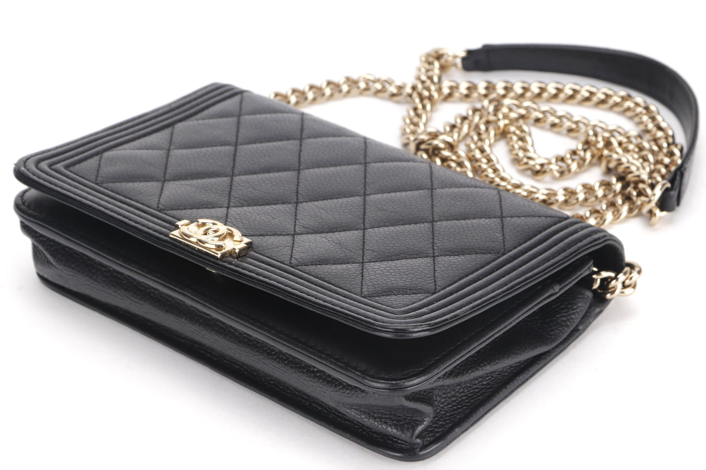 CHANEL LEBOY WALLET ON CHAIN (2881xxxx) BLACK CAVIAR LEATHER GOLD HARDWARE, WITH BOX, NO & DUST COVER