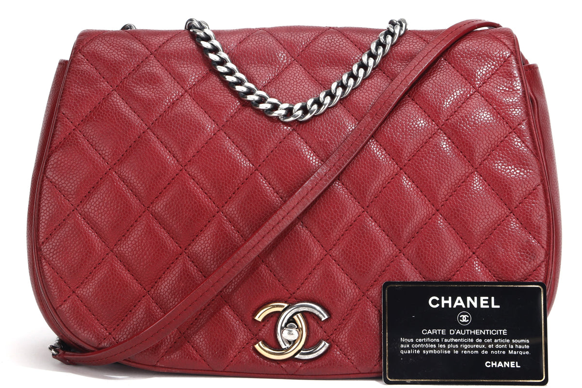 CHANEL POCKET FLAP MESSENGER BAG 26CM (2322xxxx) RED CAVIAR LEATHER GOLD & SILVER HARDWARE, WITH , NO DUST COVER
