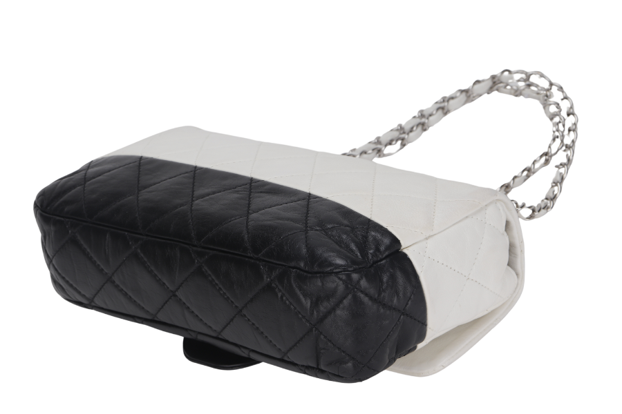 CHANEL CLASSIC FLAP BICOLOR (1267xxxx) MEDIUM BLACK & WHITE LAMBSKIN SILVER HARDWARE, NO & DUST COVER