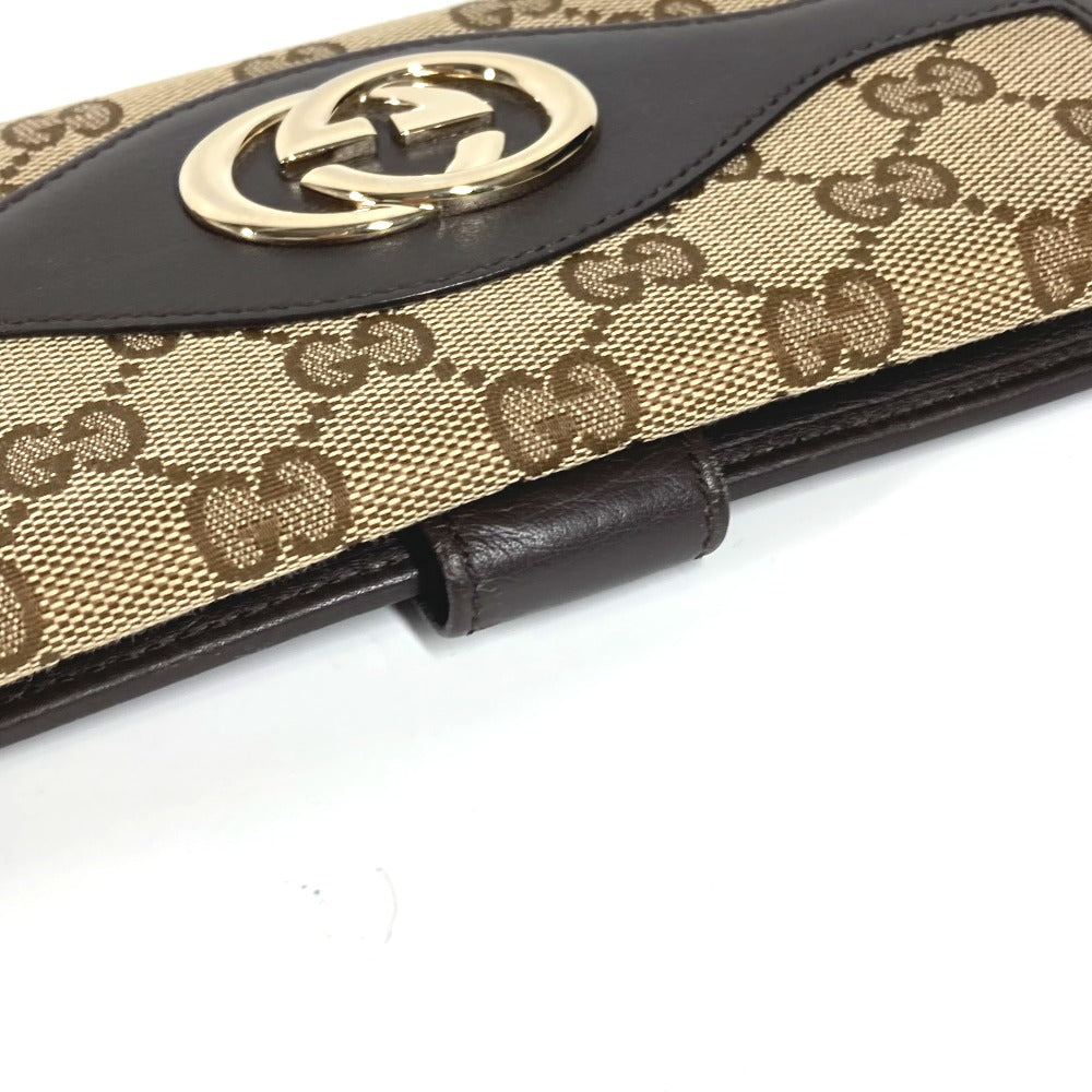 GUCCI Long Wallet Purse 282426 GG canvas / leather beige GG long wallet Interlocking G Women Used