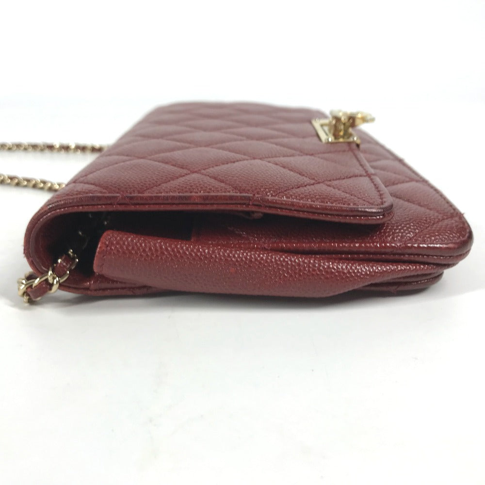 CHANEL Long Wallet Purse Caviar skin Red x Gold Metal CC COCO Mark Coco Lock Chain Wallet Women Used