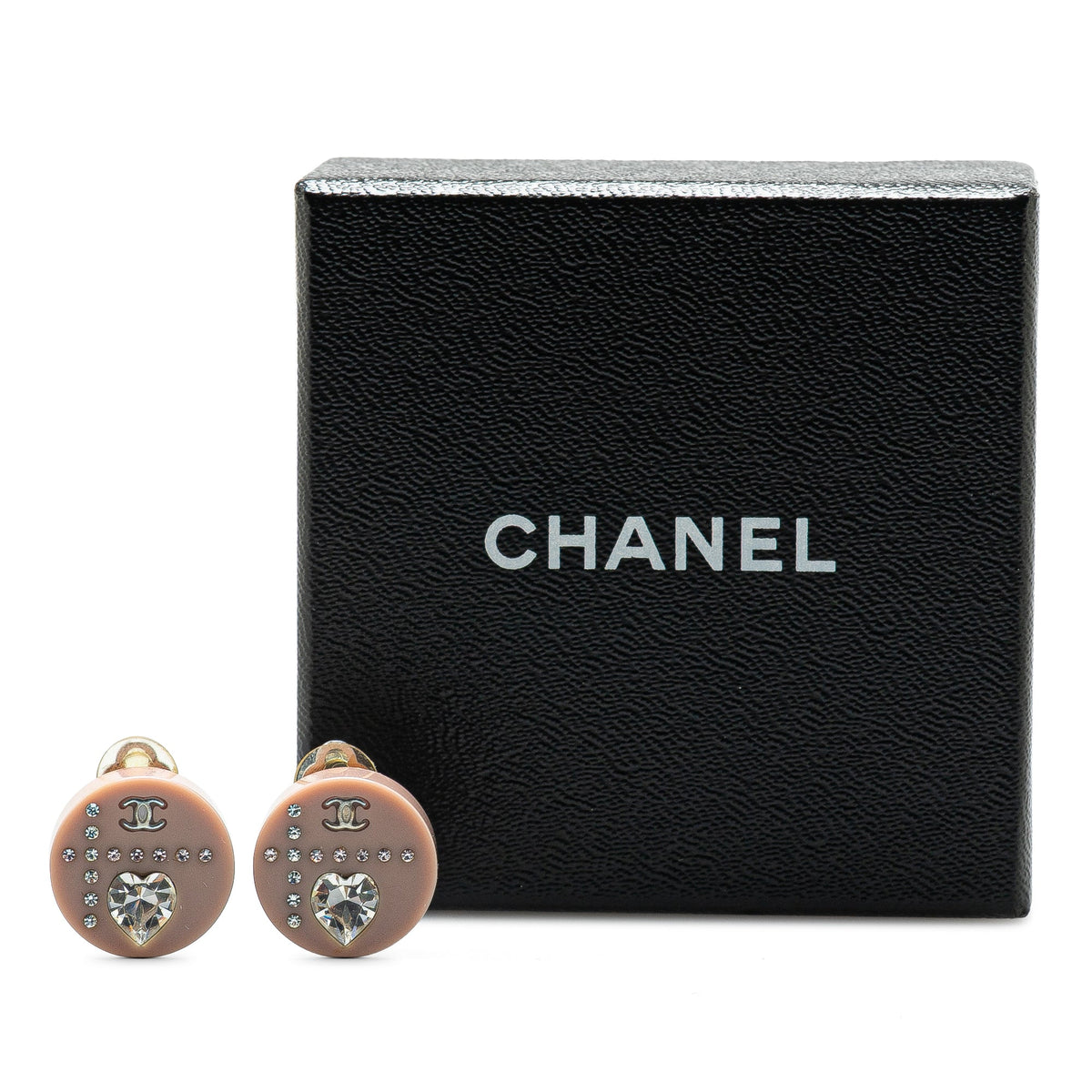 Pink Chanel Resin and Silver CC Rhinestone Clip On Earrings