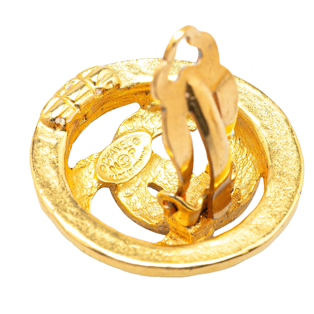 Gold Chanel Gold Plated CC Round Clip on Earrings