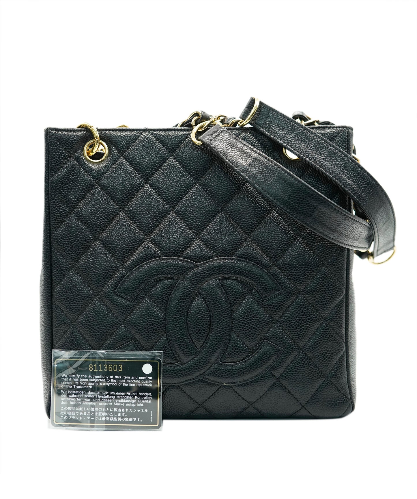 CHANEL VINTAGE PST CHAIN SHOULDER BAG BLACK CAVIAR SKIN 90269945 DBXS3591