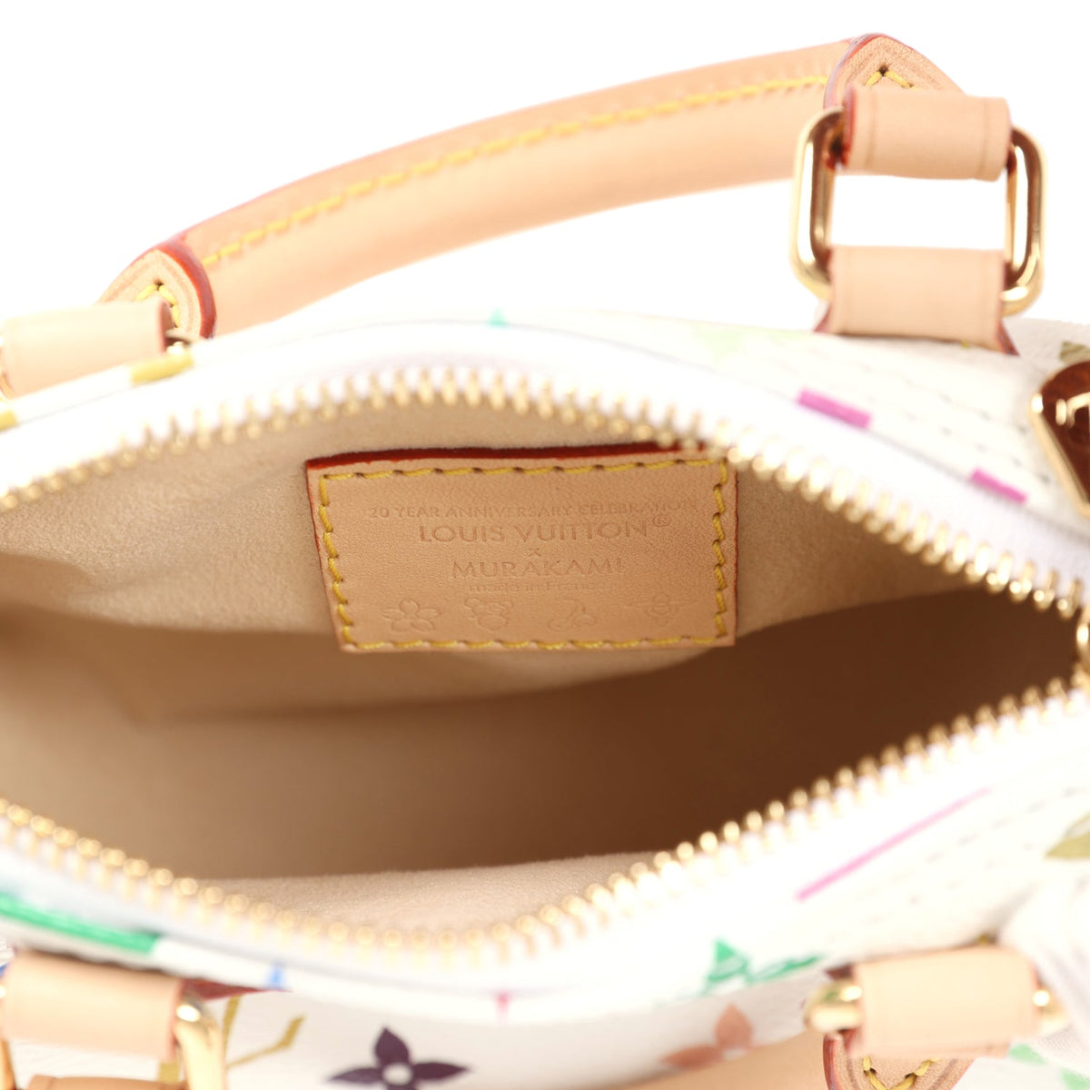 Louis Vuitton X Murakami Nano Speedy Bag White Multicolor Monogram Gold Hardware