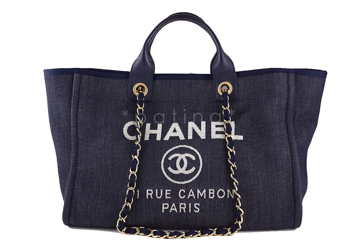 Chanel Deauville Fabric Tote Navy Blue/Gold