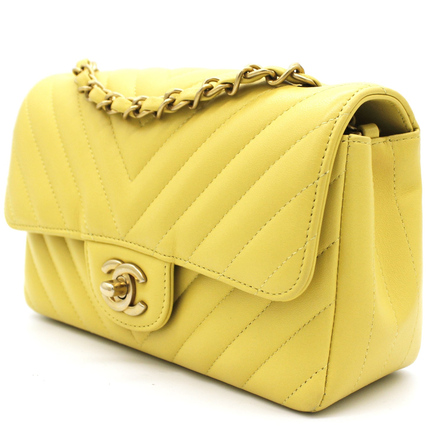 Chanel Classic Flap Mini Chevron Lambskin Yellow
