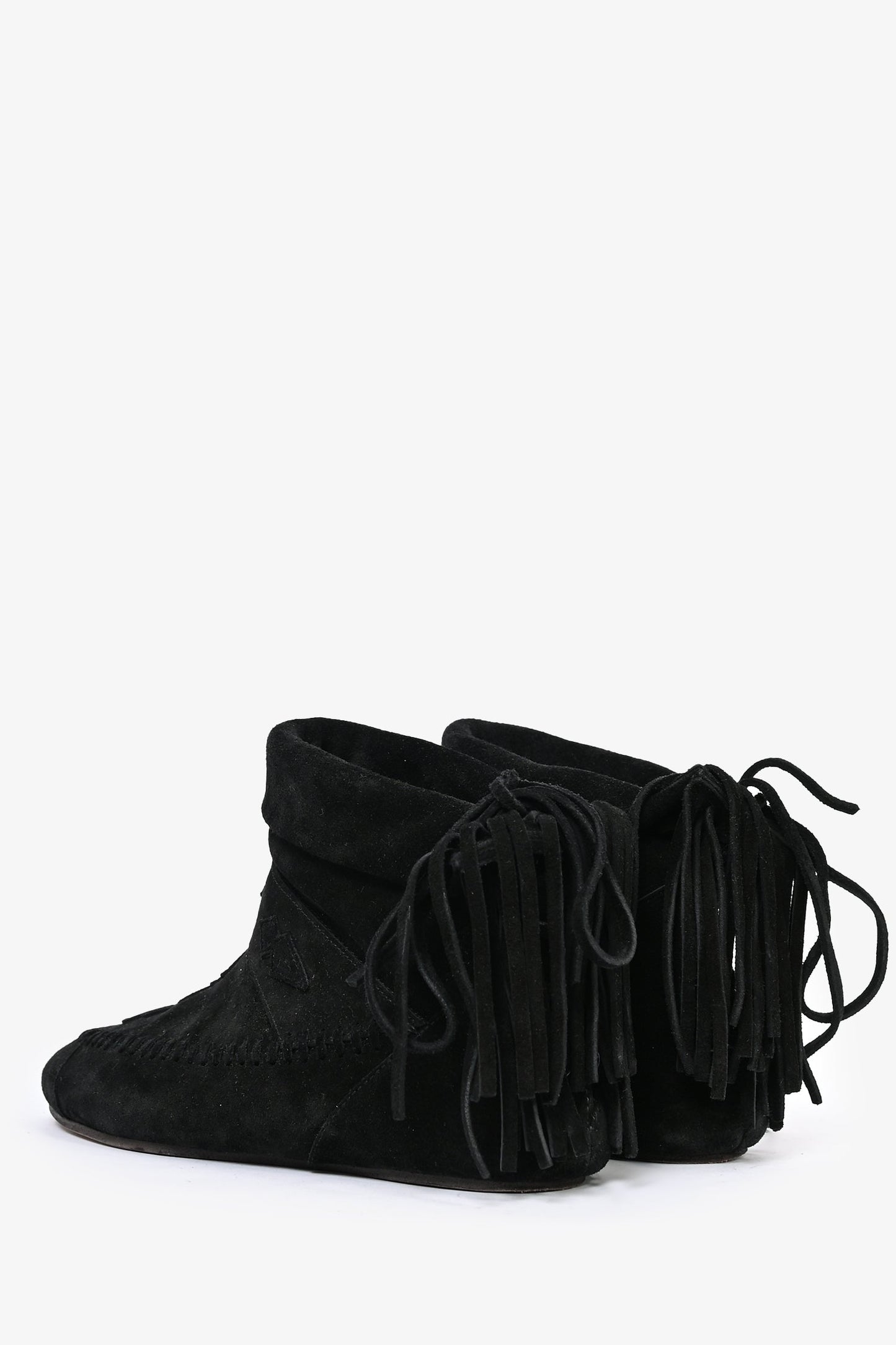 Saint Laurent Black Suede Tassel Moccasin Ankle Boots Size 39