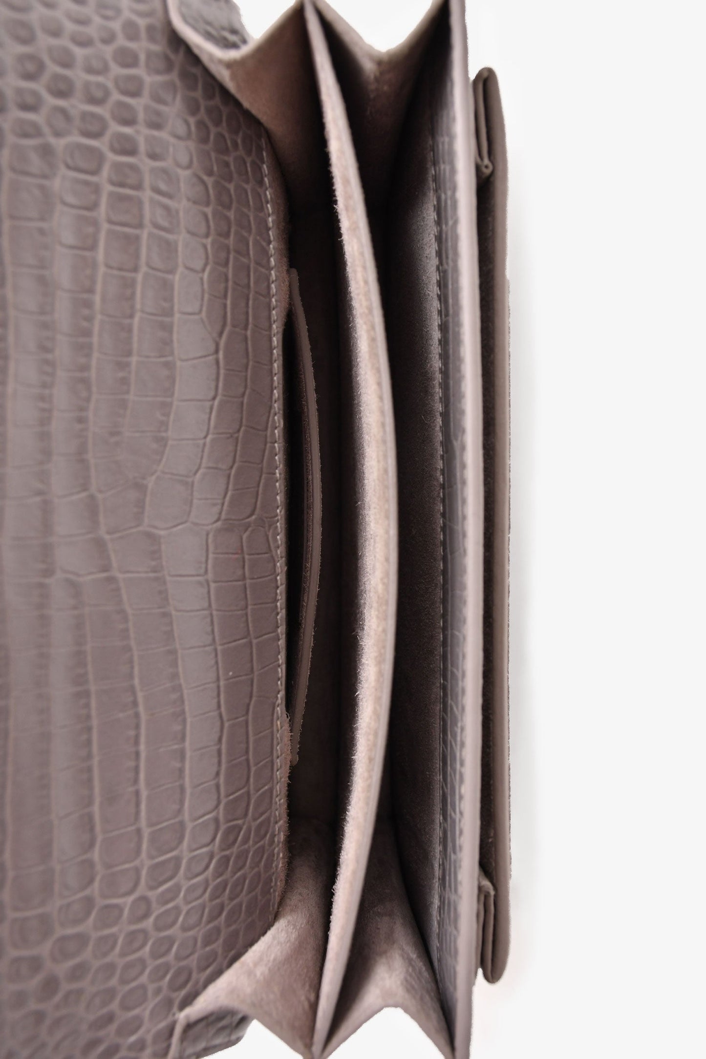 Saint Laurent 2016 Grey Croc Embossed Medium Sunset Chain Bag