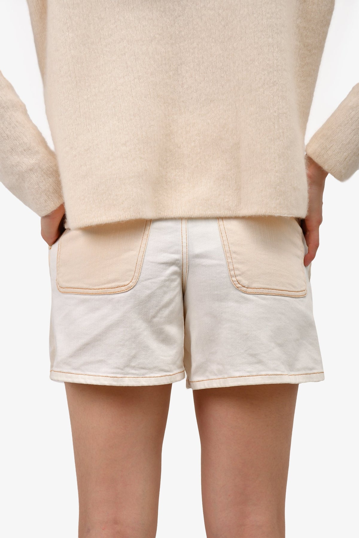 Chanel™ 2018 Beige/White Denim Button Detailed Shorts Size 34