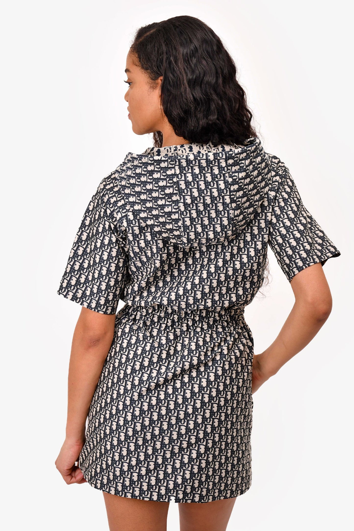 Christian Dior Blue Oblique Jacquard Hooded Mini Dress Size 2 US