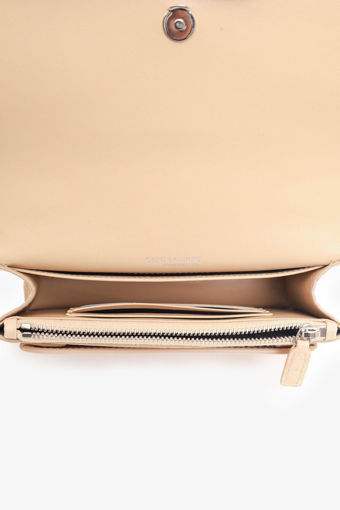 Saint Laurent Beige Croc Embossed Leather 'Sunset' Mini Crossbody Bag