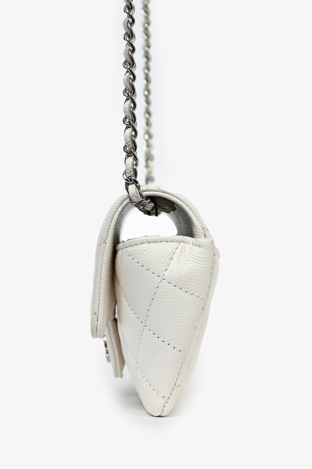 Chanel™ 2021 White Caviar Leather Sunglass Case with Chain