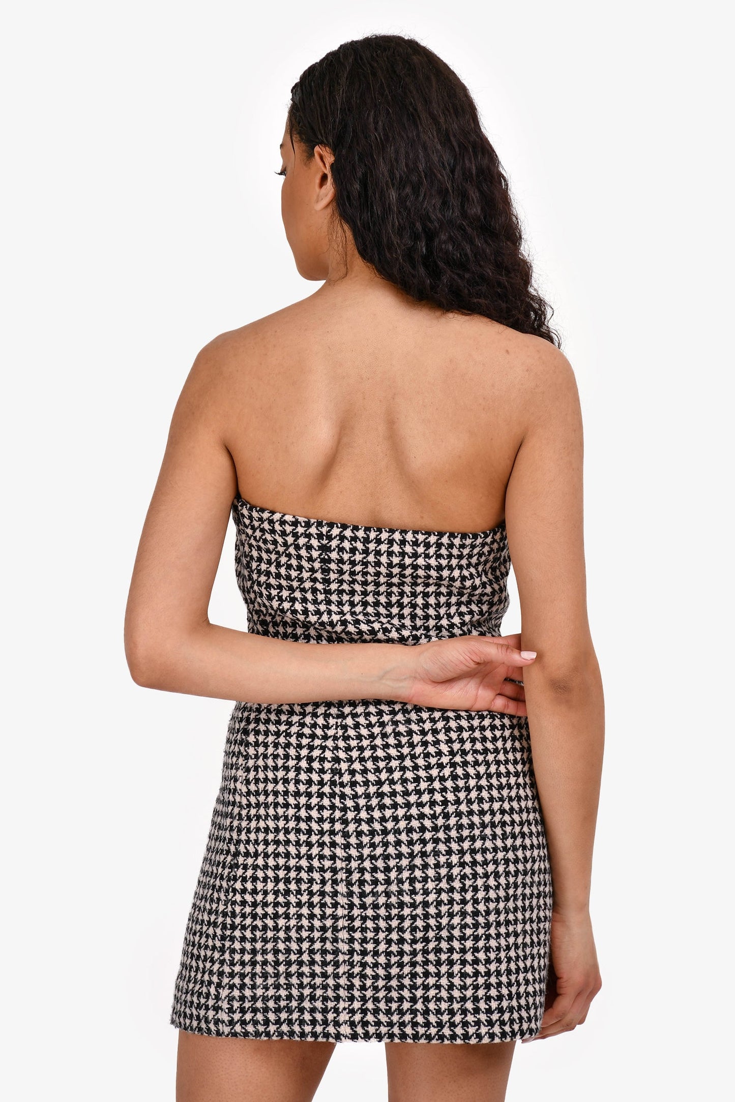 Christian Dior Black/ White Houndstooth Wool/Cashmere Bustier Dress Size 40