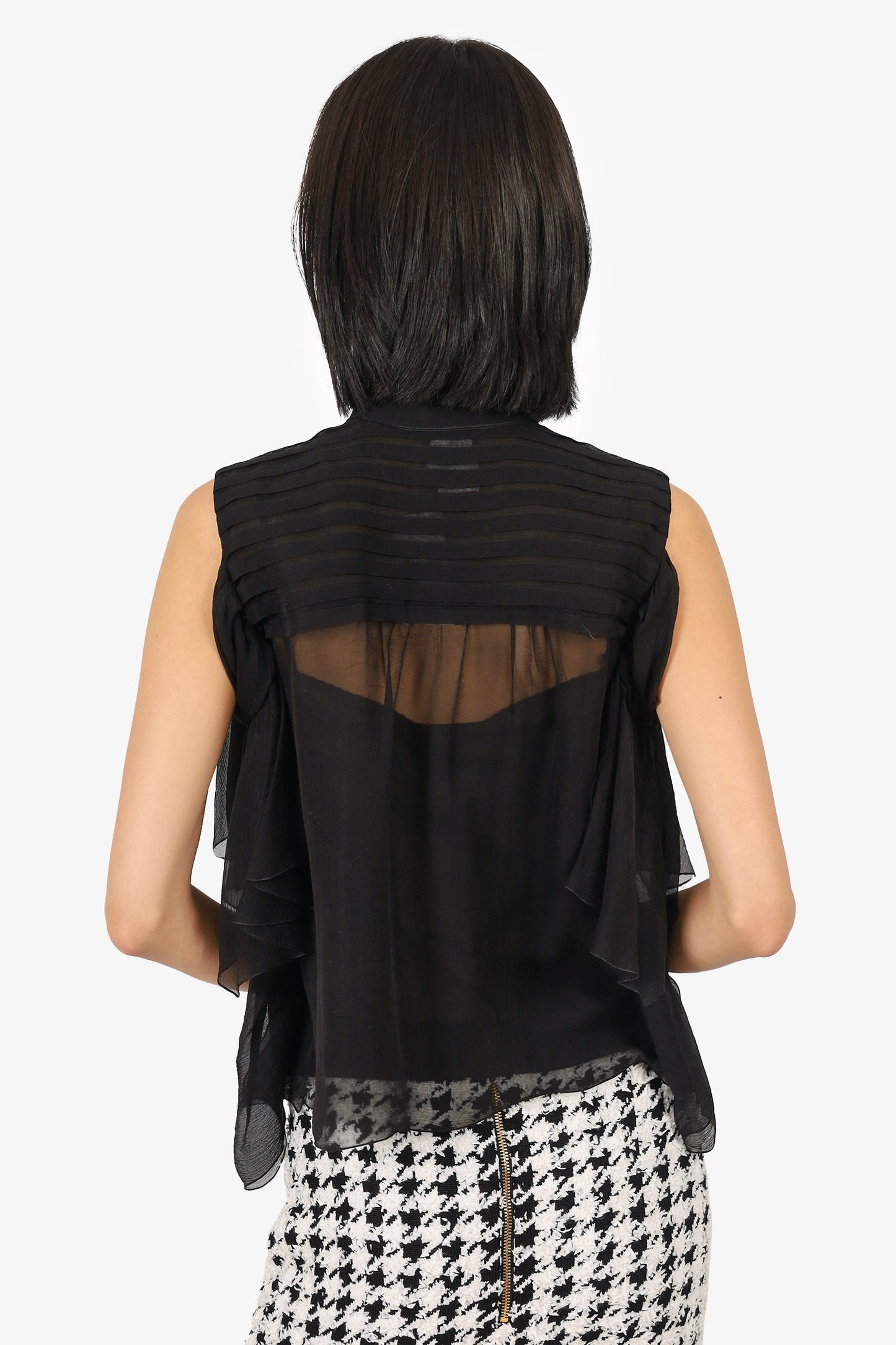 Chanel™ 06A Black Silk Ruffled Off-The-Shoulder Blouse Size 38