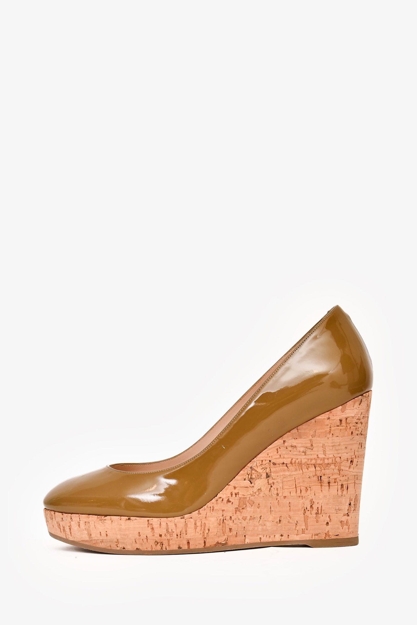 Saint Laurent Khaki Green Patent Leather Wedge Heels Size 37