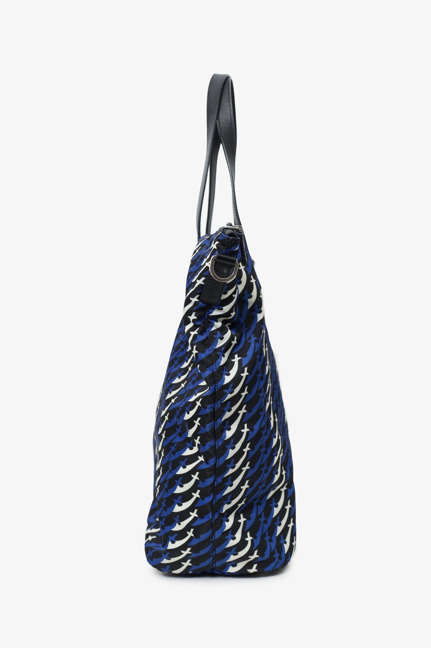 Prada Blue/Black/White Tessuto Stampato Tote with Strap