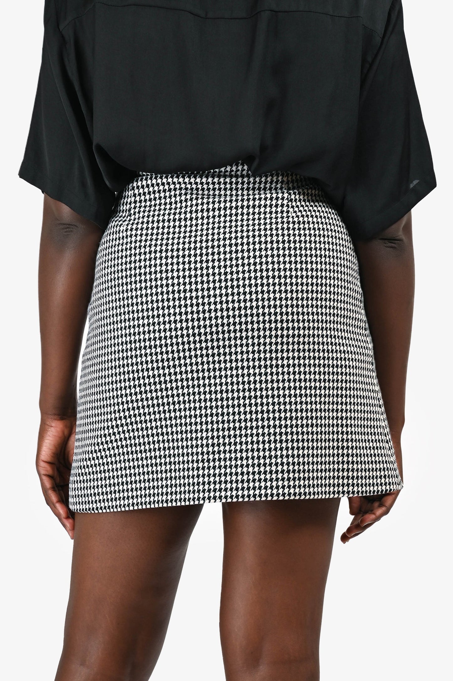 Christian Dior White/Black Houndstooth Wool Skirt Size 8 US