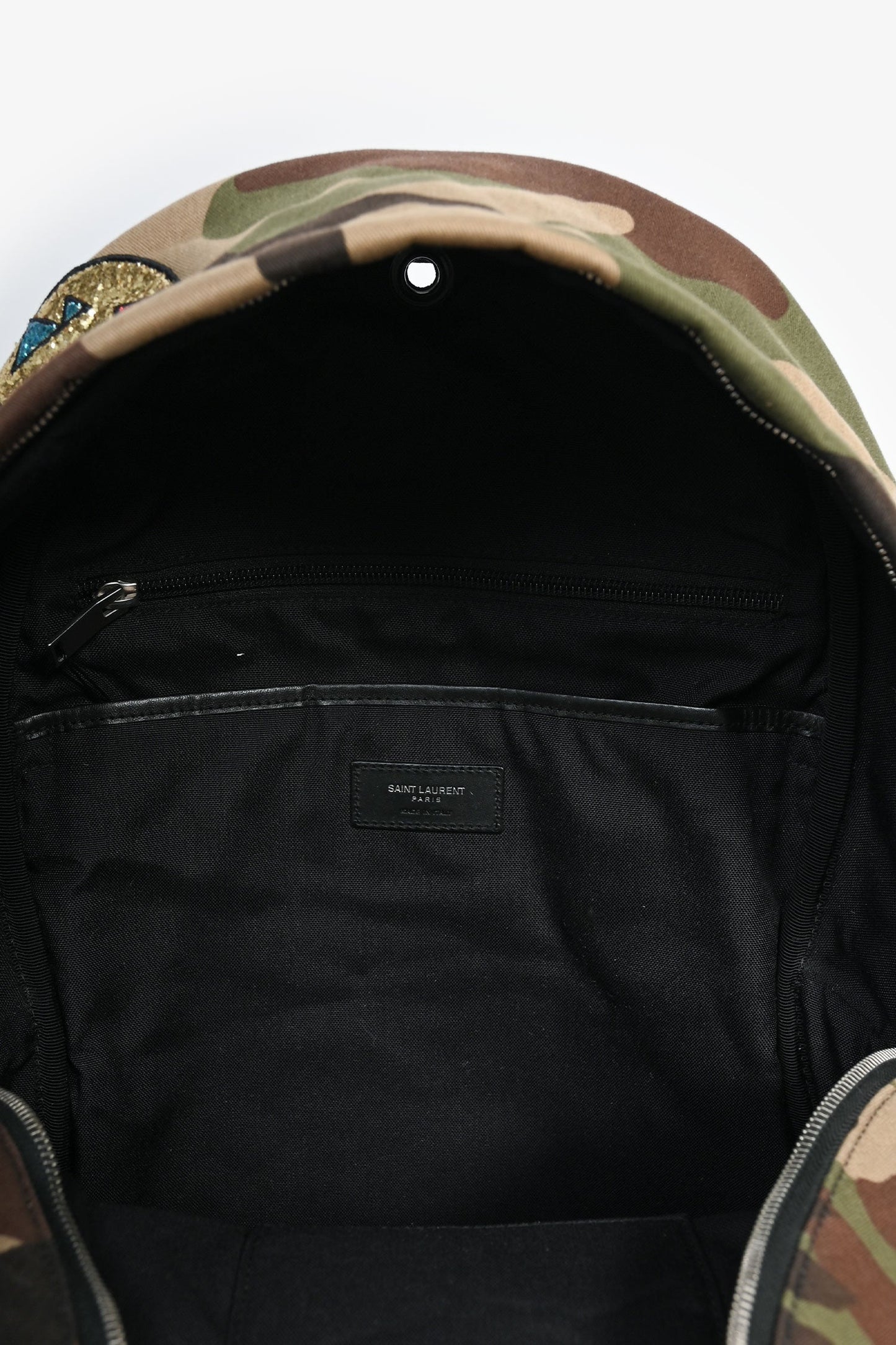 Saint Laurent Camouflage Cotton Sparkle Multi Patch Backpack