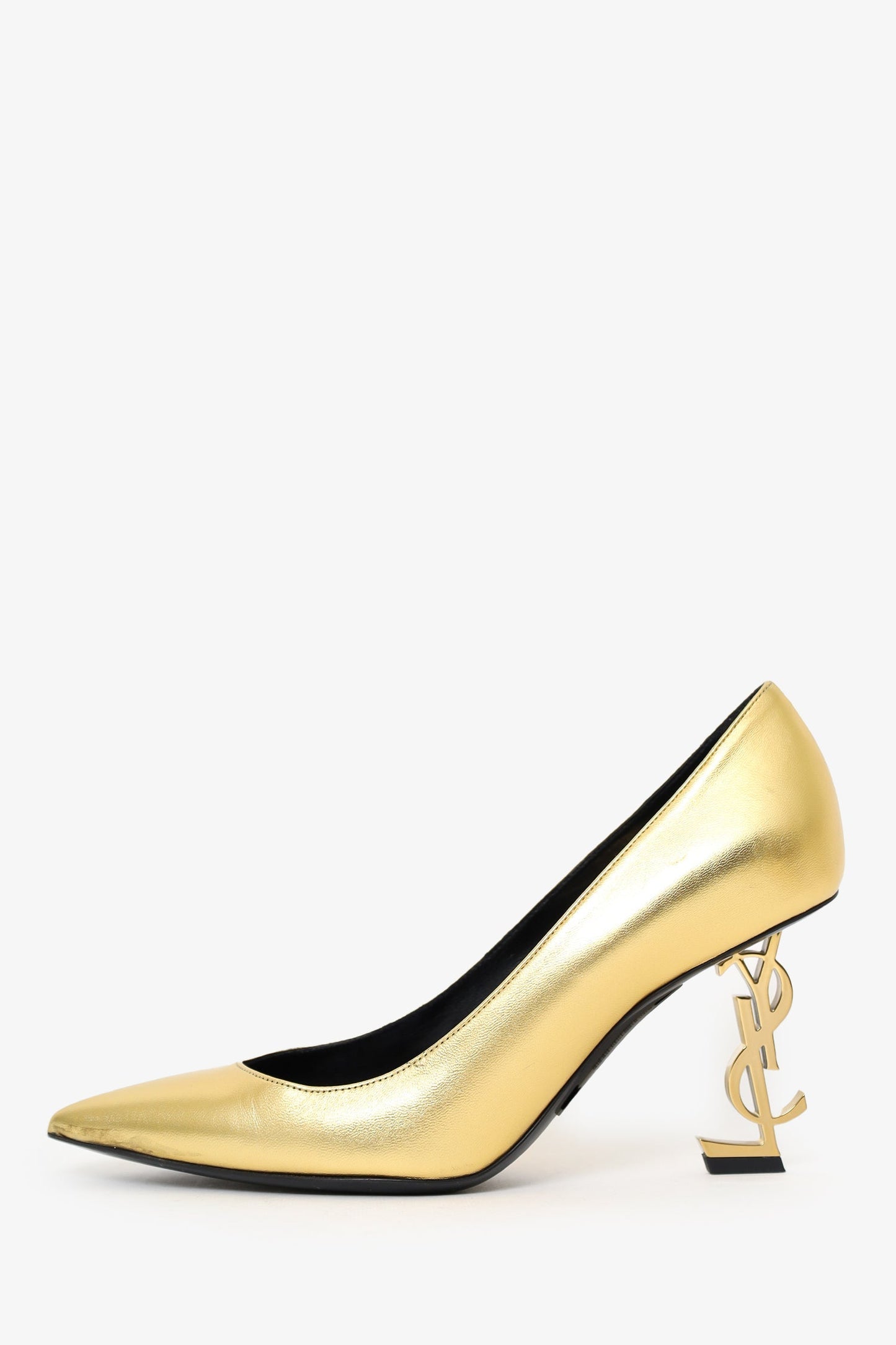 Saint Laurent Gold Metallic Pointed Opyum Heels Size 38