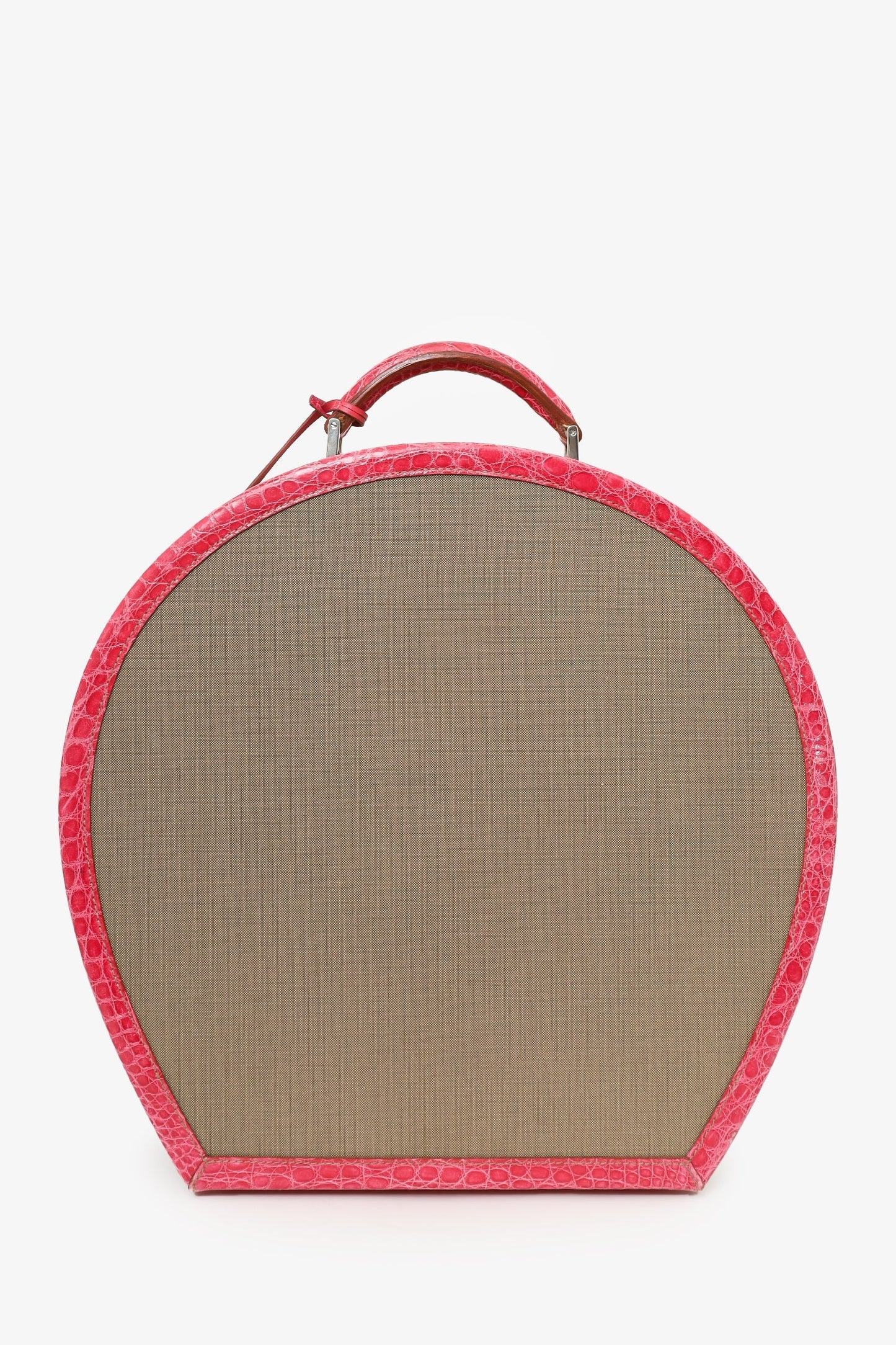 Prada Beige Canvas Pink Crocodile Trim Hat Box