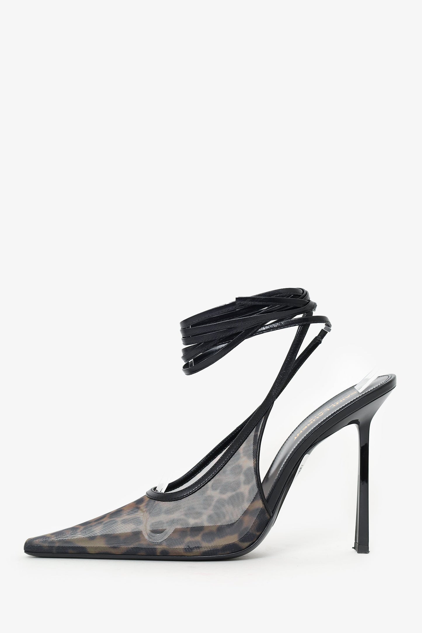 Saint Laurent Black/Leopard Print Leather Mesh Oxalis Slingback Pumps Size 40.5