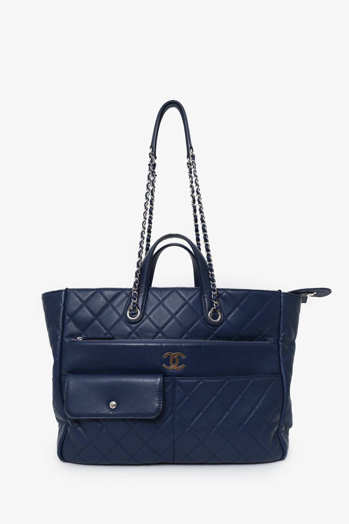 Chanel™ 2020 Navy Quilted Calfskin Ultra Pocket Shopping Tote