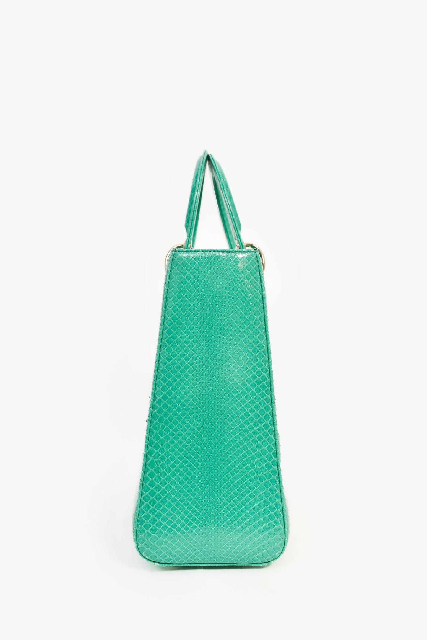 Christian Dior 2014 Teal Patent Python Large Lady Dior Top Handle with Strap