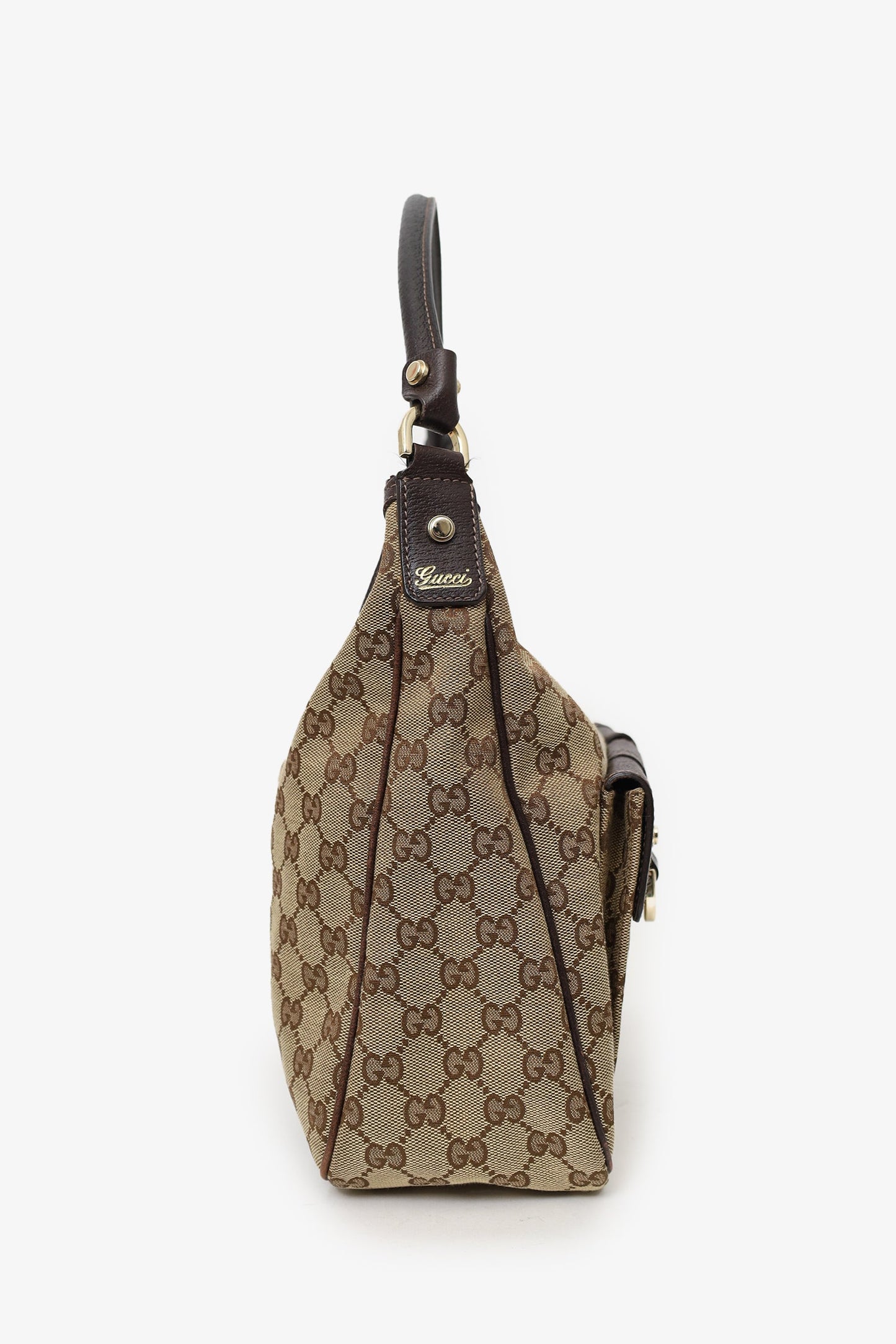 Gucci Brown & Beige GG Monogram Canvas Medium Abbey Pocket Hobo