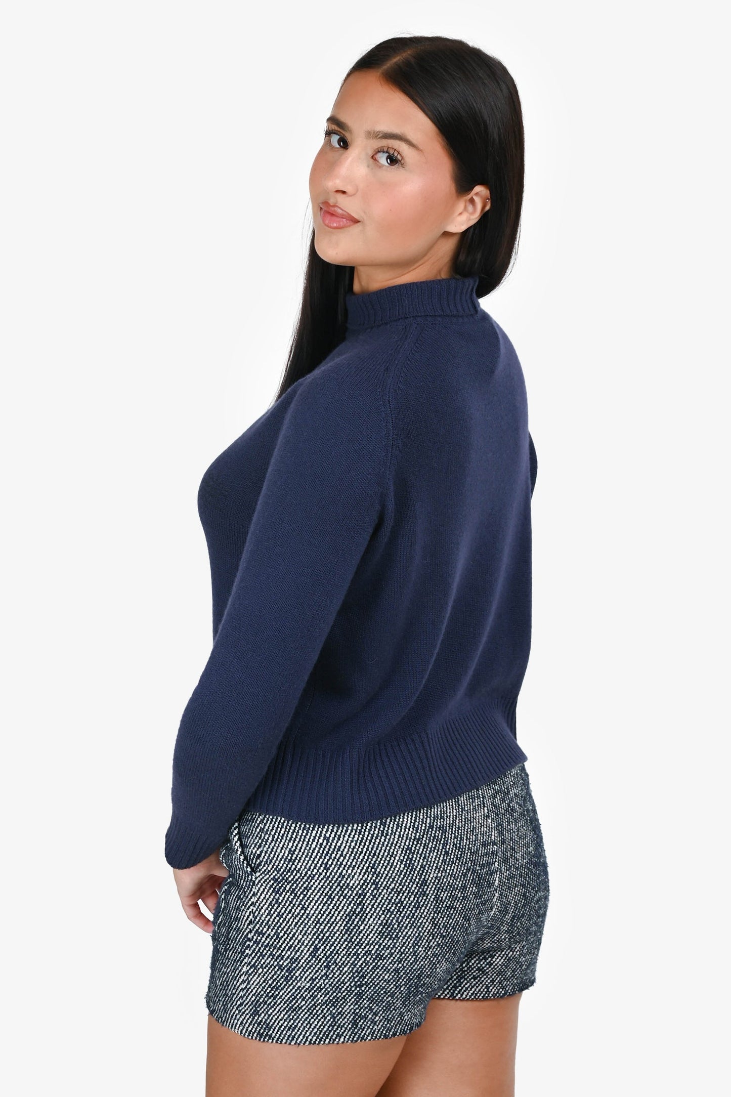 Christian Dior Navy Blue/Black Printed Cashmere Turtleneck Sweater Size 4 US
