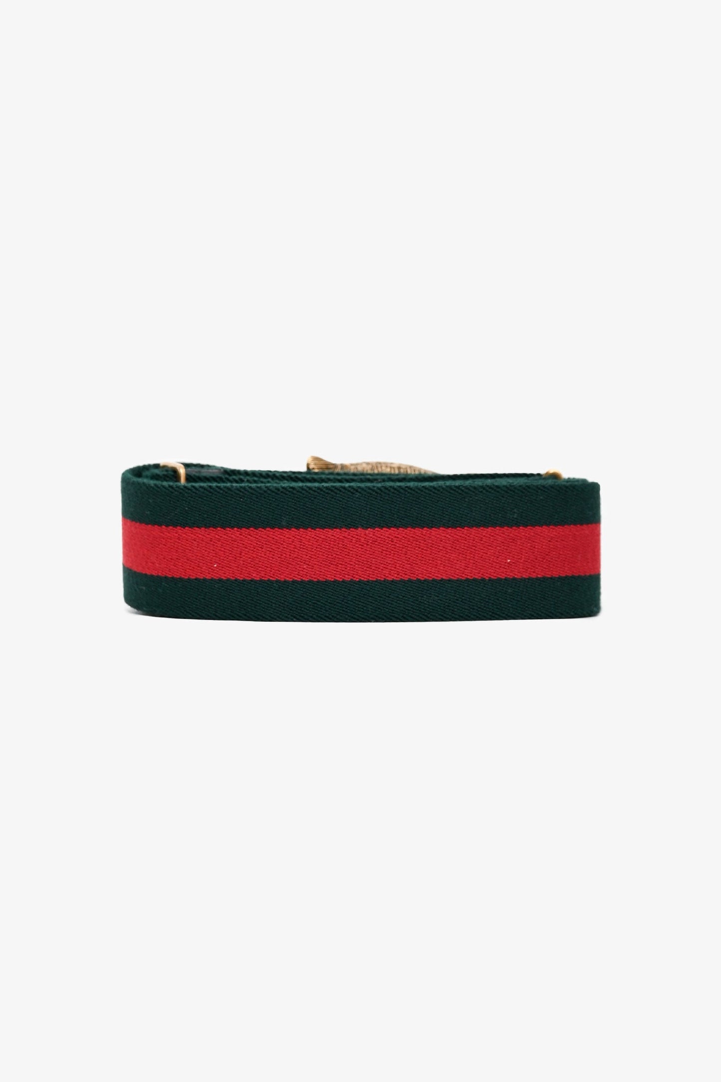 Gucci Canvas Red/Green Web Gold Tiger Buckle Belt Size 85/34