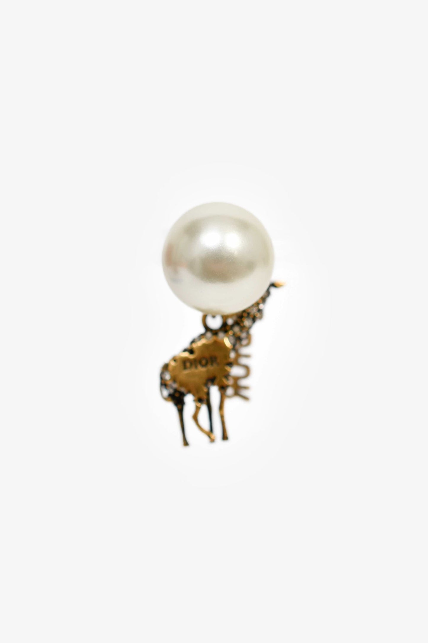 Christian Dior Gold Tone/Faux Pearl Crystal Studded Tribale Giraffe Earring