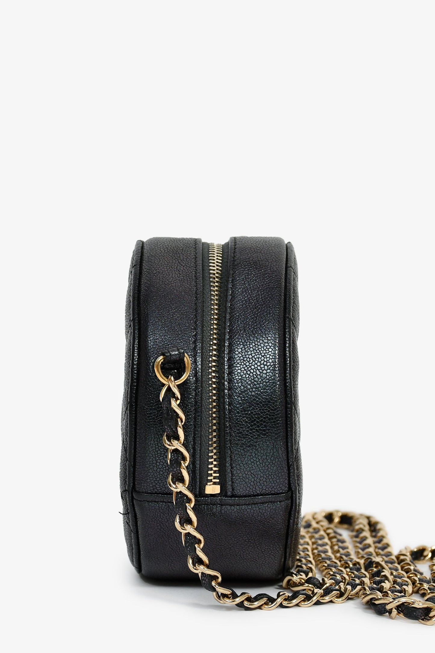 Chanel™ 2018/19 Iridescent Black Caviar Round Crossbody