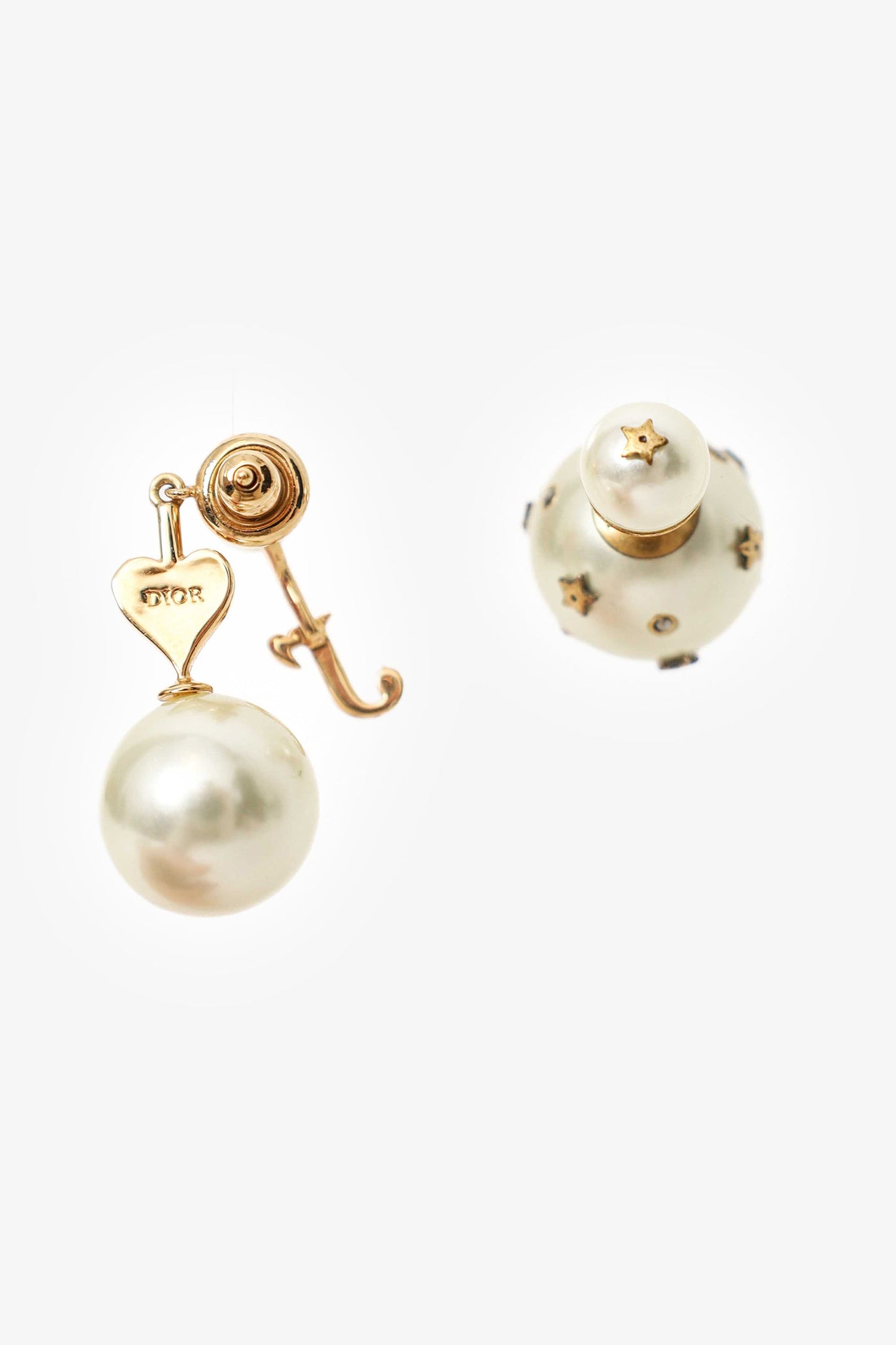 Christian Dior Gold Plated Pearl Drop Asymmetrical Earrings
