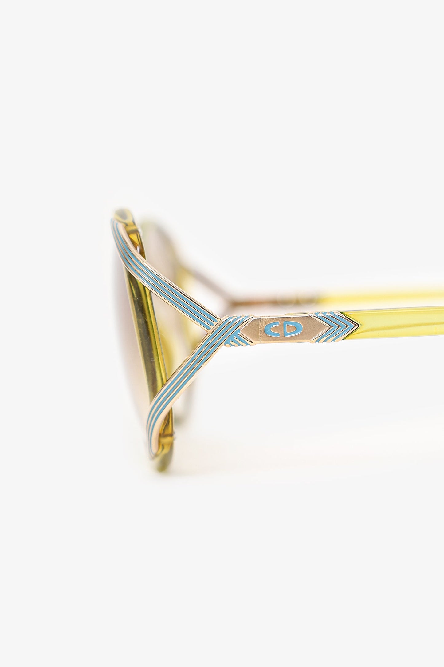 Christian Dior Vintage Yellow Clear Frame Square Sunglasses
