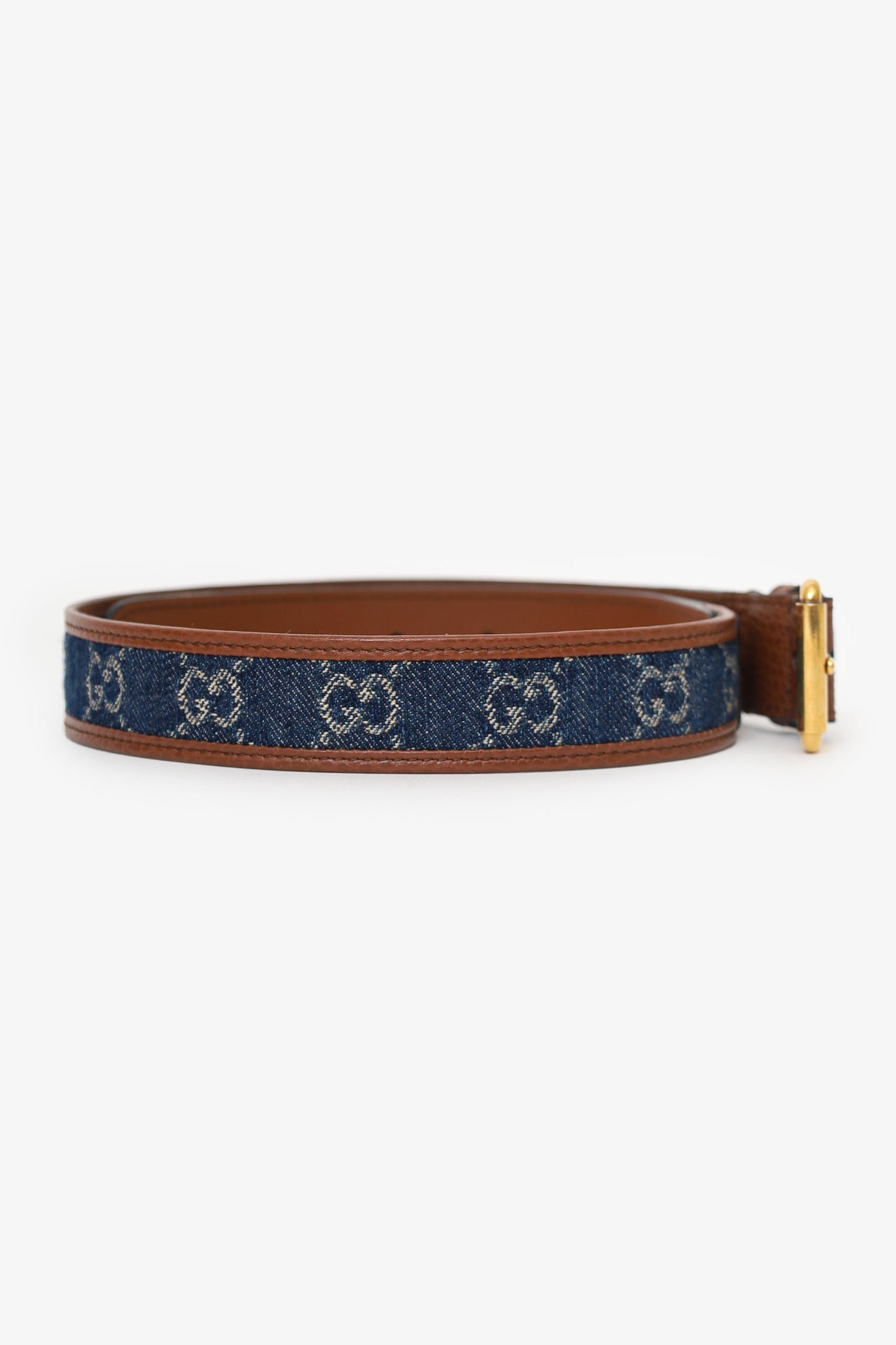 Gucci Blue/Brown GG Denim Leather Trim Embellishment Belt Size 65