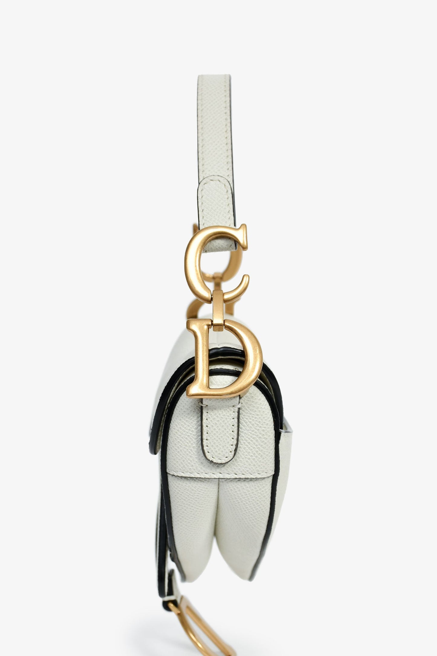 Christian Dior 2021 White Grained Leather Mini Saddle Bag