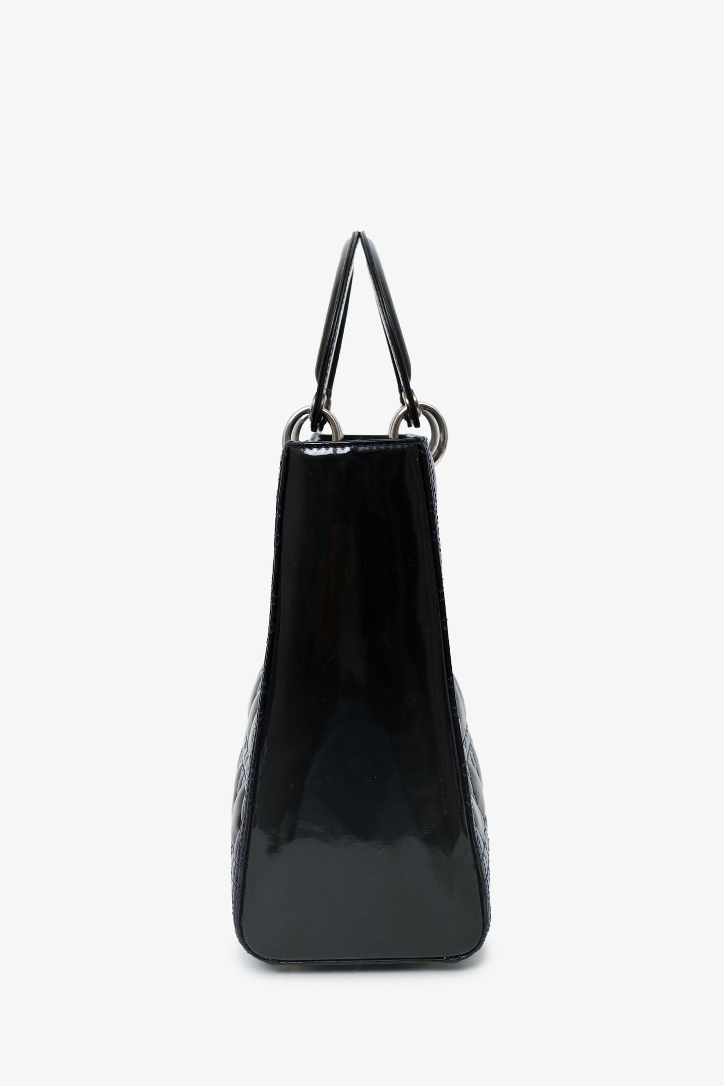 Christian Dior 2009 Black Patent Large Lady Dior Top Handle With Strap