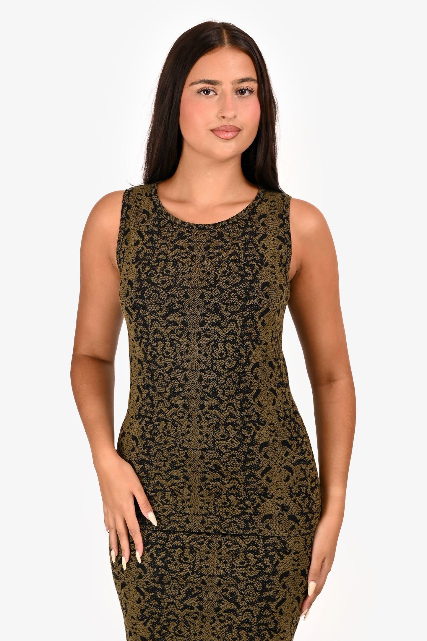 Gucci Green/Black Knit Tank Top + Midi Skirt Set Size M