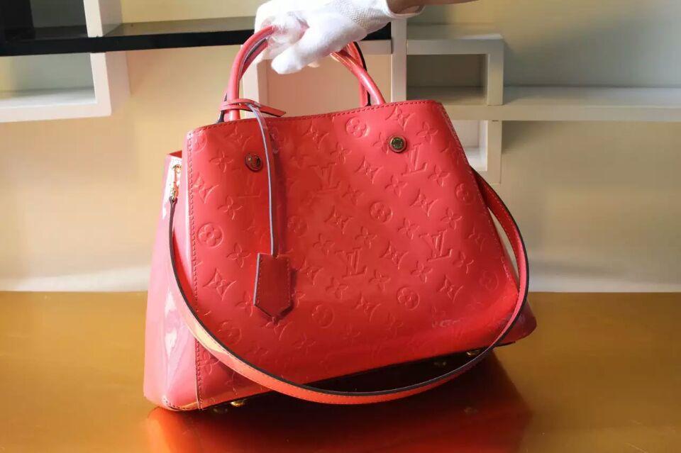 Louis Vuitton Montaigne MM Tote Bag Monogram Vernis Red