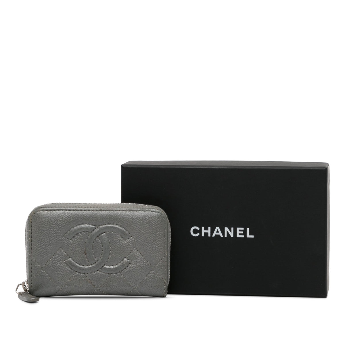 Gray Chanel CC Caviar Zip Coin Pouch
