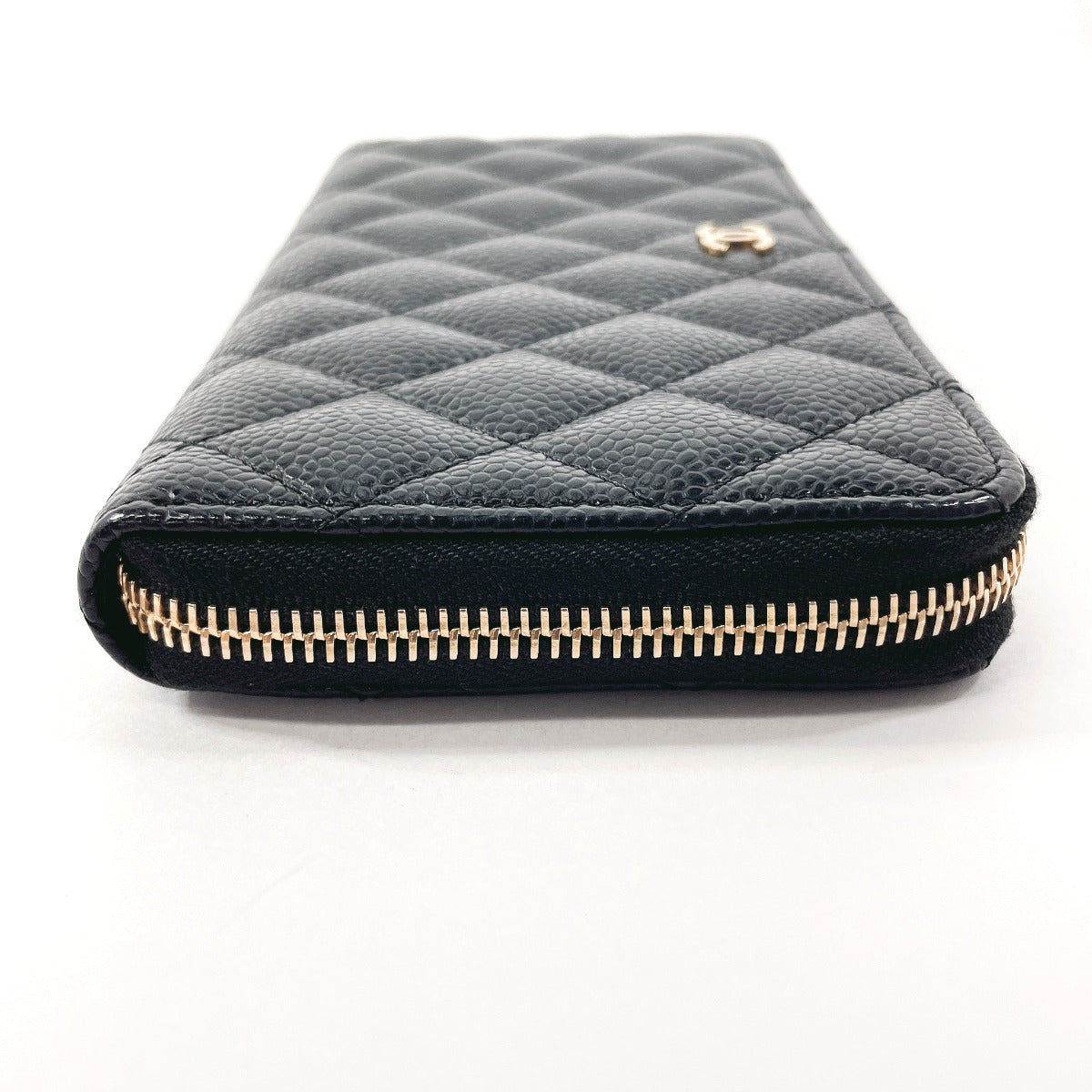 CHANEL Long Wallet Purse Matt caviar skin black Zip Around COCO Mark Women Used