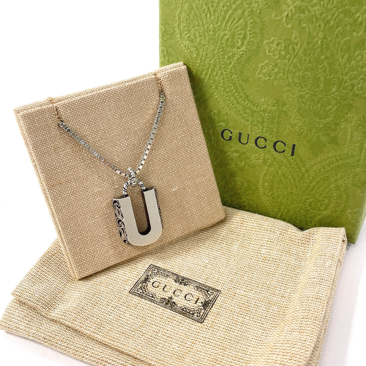 GUCCI Necklace Silver925 Silver Initial Necklace U Women Secondhand