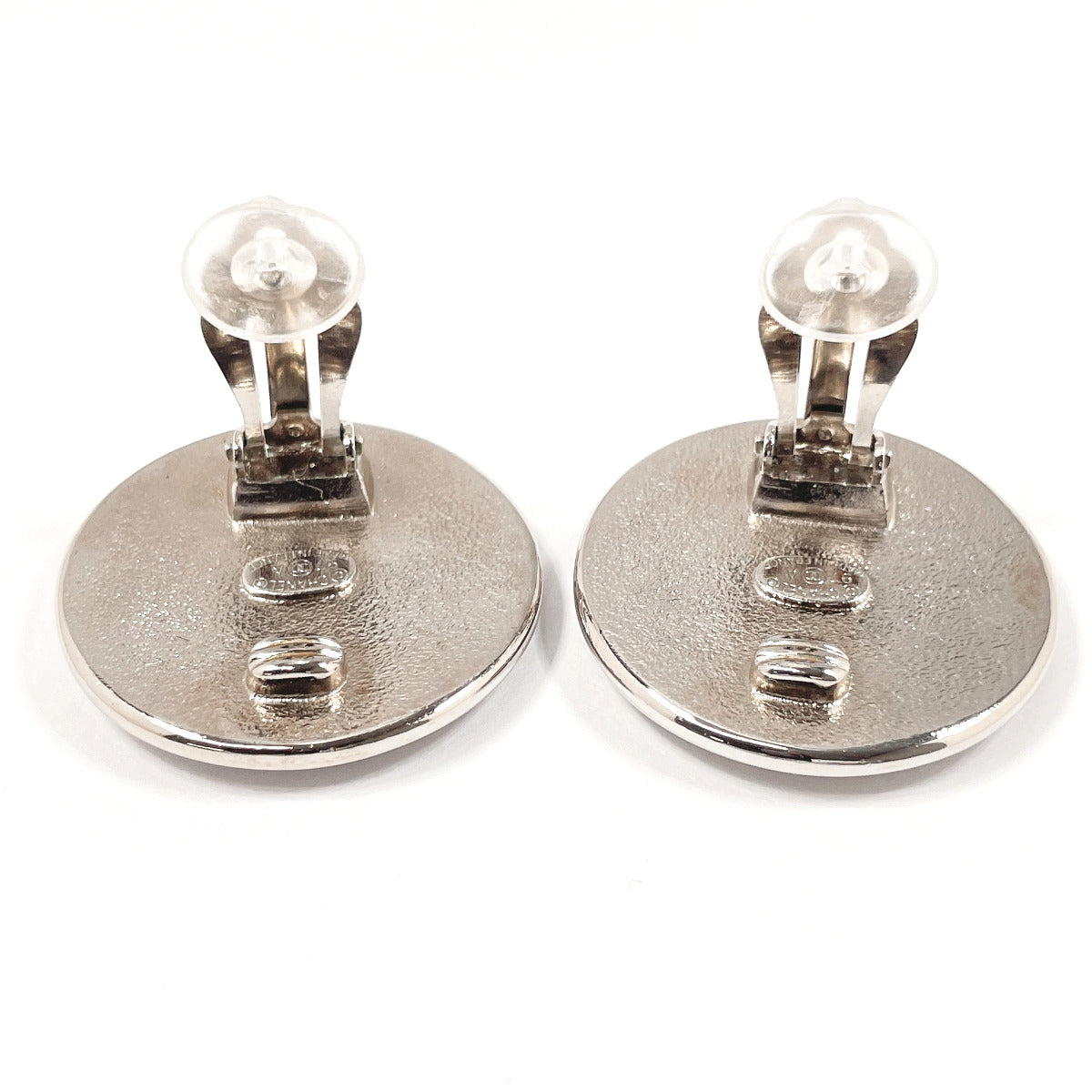 CHANEL Earring metal Silver black round COCO Mark