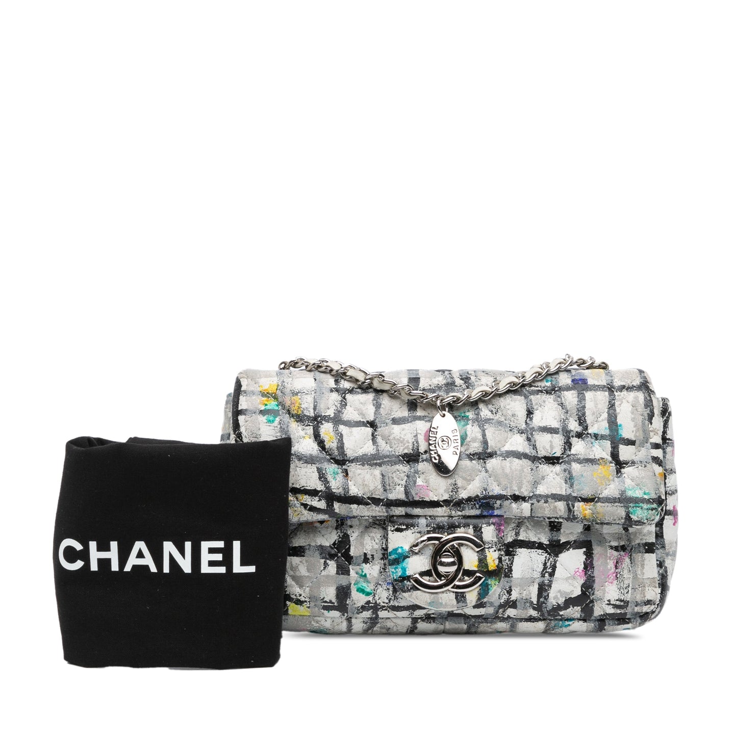 White Chanel Mini Rectangular Calfskin Hand Painted Graffiti Flap Crossbody Bag