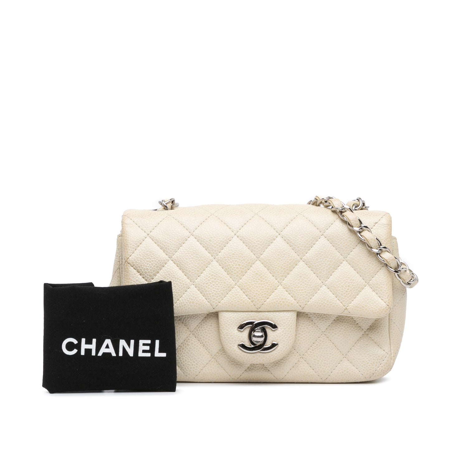 White Chanel Mini Rectangular Classic Caviar Single Flap Crossbody Bag