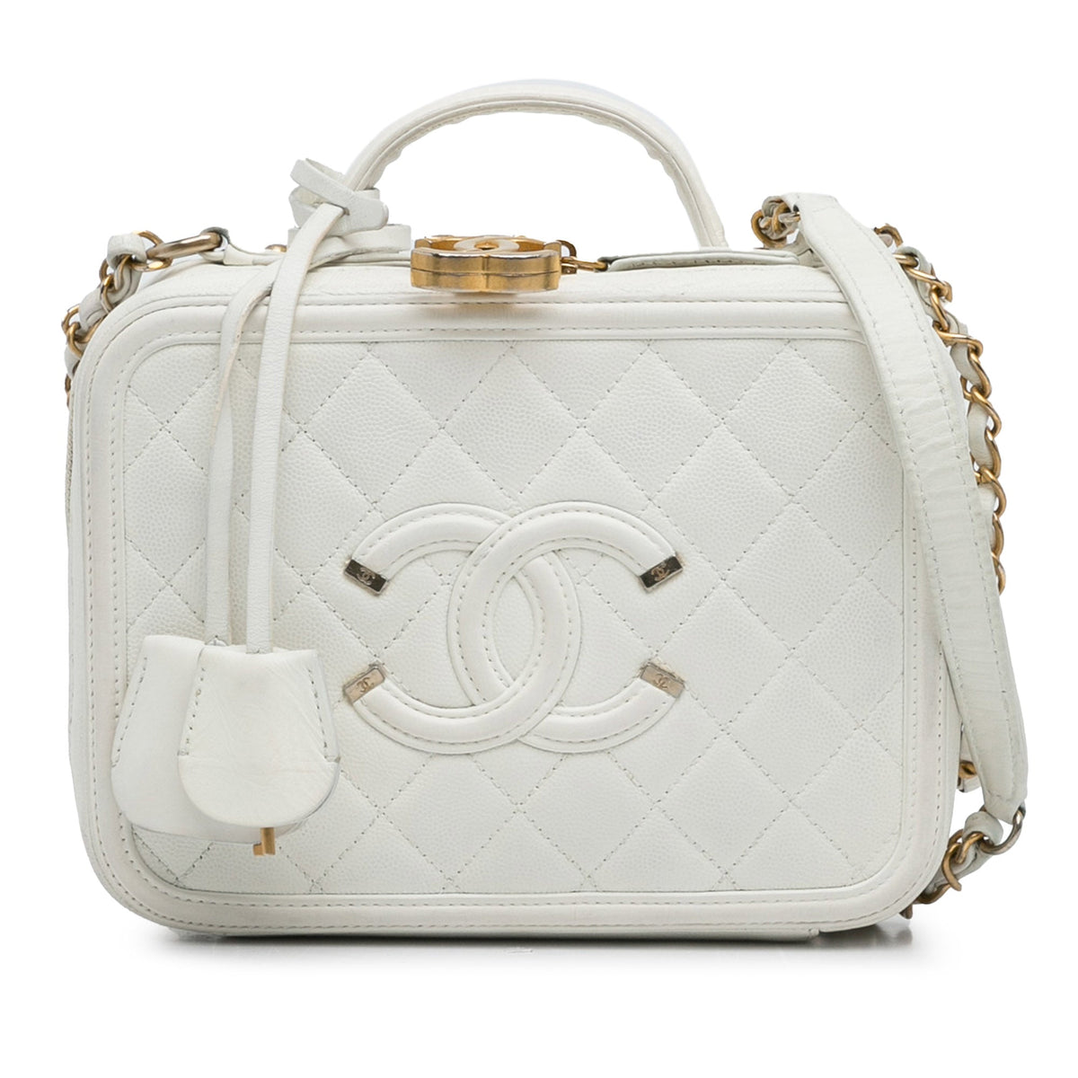White Chanel Medium Caviar Filigree Vanity Case Satchel
